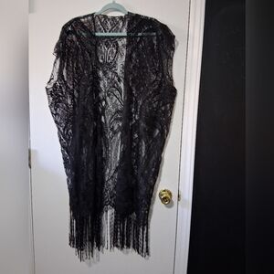 Womens Black Lace Fringe Kimono Size 2X